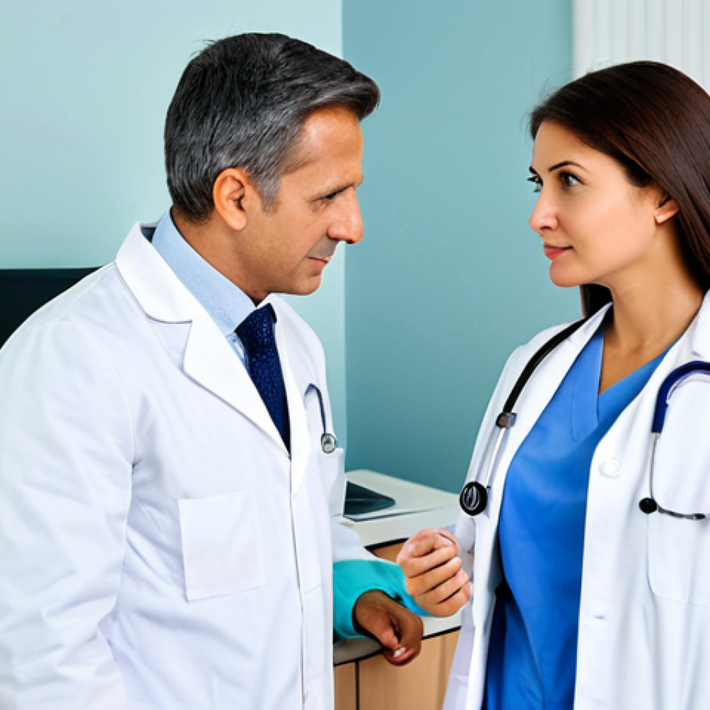 General Internal Medicine Consultation**

"A doctor in a white coat, fully clothed, in a bright and clean examination room, examining a patient who is also fully clothed. The doctor is listening attentively with a stethoscope. The scene conveys a sense of professional care and reassurance. Modern medical equipment visible in the background. Safe for work, appropriate content, professional setting, perfect anatomy, natural proportions, modest clothing."

**