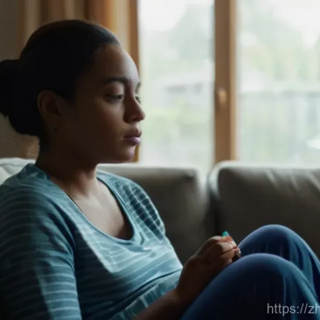 산후 우울증 치료 병원 추천 - **Prompt:** A young mother in her late 20s, with a weary and melancholic expression, sitting alone o...