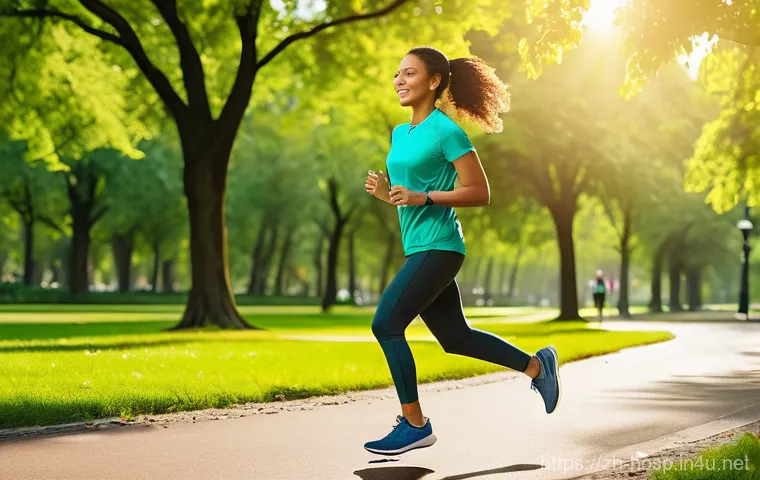 심장 건강을 위한 검진 패키지 - **Left Panel (Exercise):** A person in comfortable, modest activewear (e.g., running shorts or leggi...