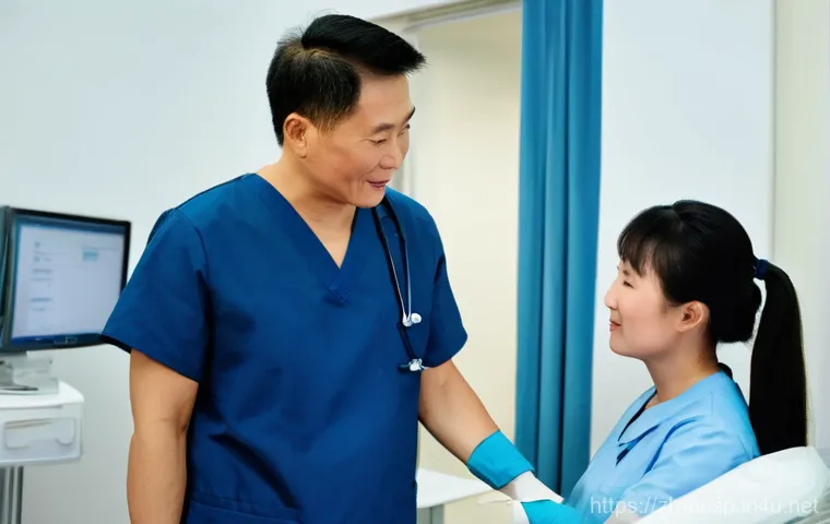 종합병원에서 자주 시행되는 검진 항목 - **Prompt:** A clean, modern medical clinic in China. A middle-aged Chinese man, dressed in smart cas...