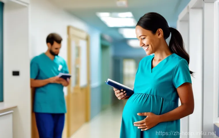 임신 초기 산부인과 방문 준비물 - A pregnant woman in her first trimester, with a warm and organized demeanor, sits at a clean, modern...