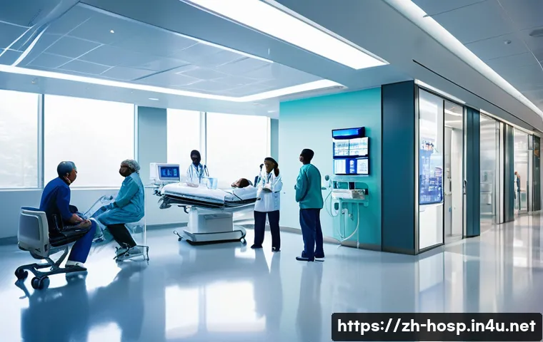 대학병원과 지역 종합병원 비교 - **Prompt for a University Hospital Scene:**
    A bustling, brightly lit, modern university hospital...