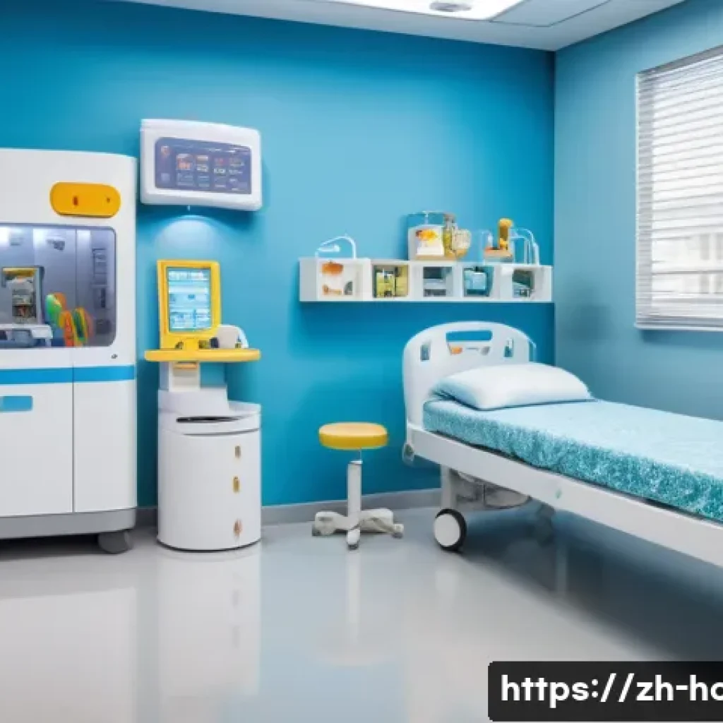 소아천식 치료 병원 비교 - A bright and modern pediatric respiratory hospital interior, featuring advanced medical equipment li...