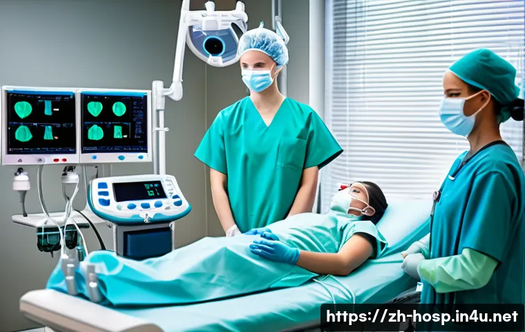 전신 마취와 국소 마취의 차이 - A modern hospital operating room scene showing a patient under general anesthesia, lying peacefully ...