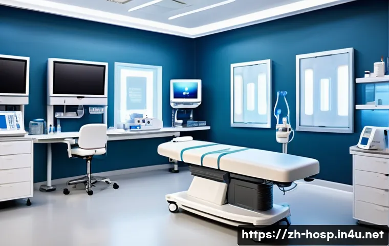 피부질환 치료 전문 병원 추천 - A modern dermatology hospital interior showcasing advanced medical equipment including laser treatme...
