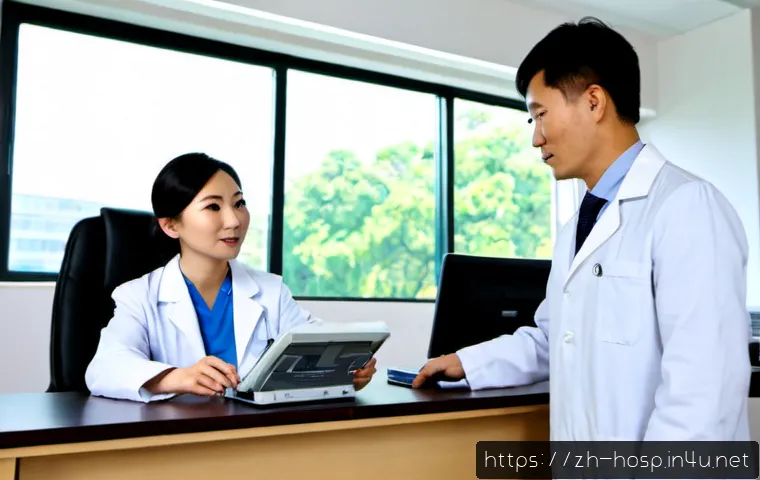 간질환 전문 병원 추천 - Photorealistic modern liver specialty hospital consultation, experienced hepatologist in a white coa...